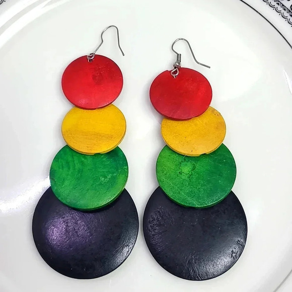Vintage colorful handcrafted wooden earrings - Picture 6 of 14